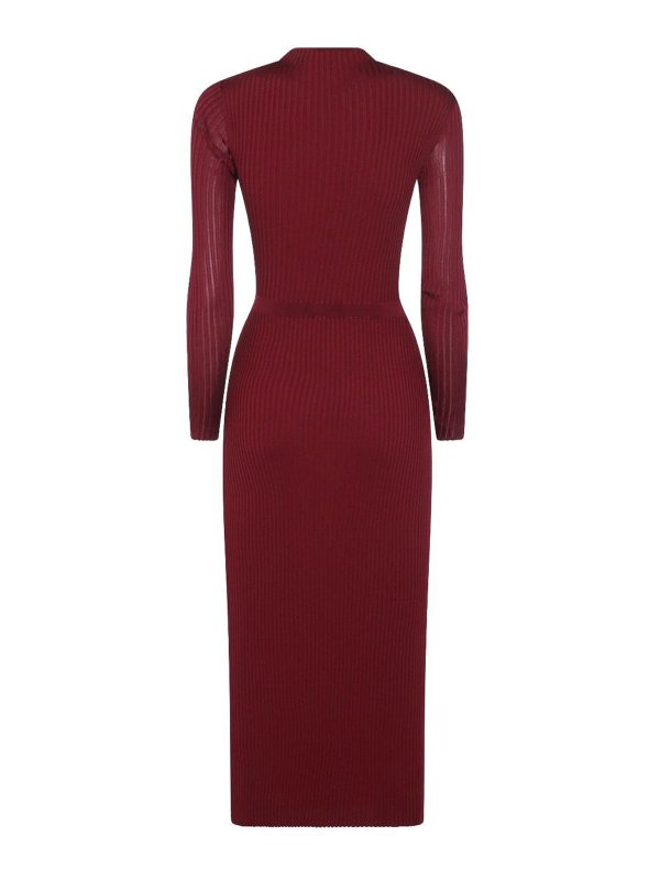 Self Portrait: knee length dresses online - Burgundy Cut Out Tib Knit Midi Dress
