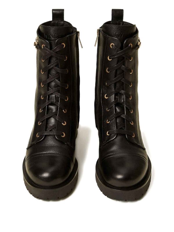 The Best Shops TWINSET: boots - Leather Combat Boots With Chain And Oval T