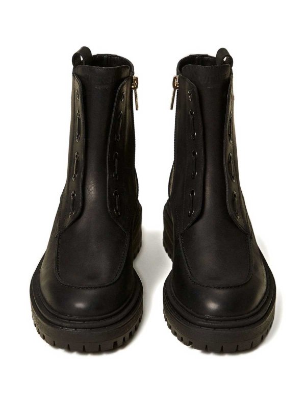 TWINSET: boots online - Leather Chunky Boots With Logo