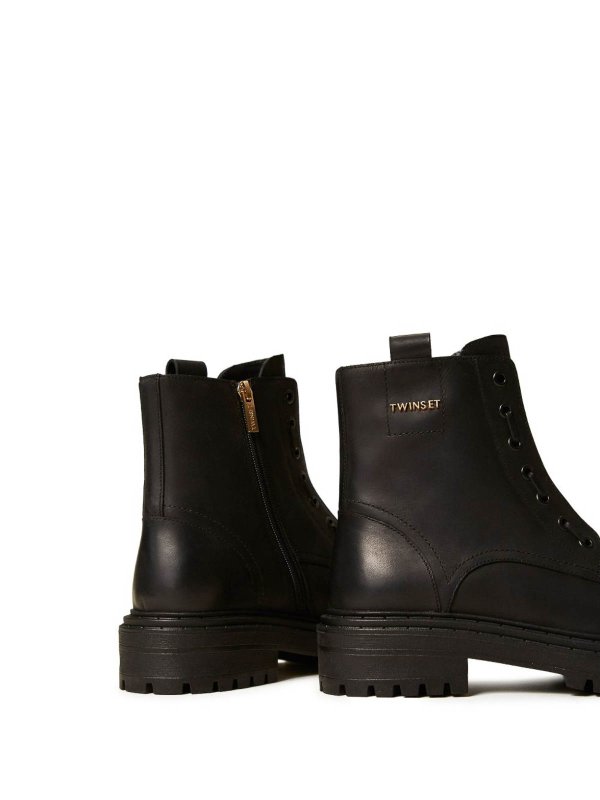 The Best Shops TWINSET: boots - Leather Chunky Boots With Logo