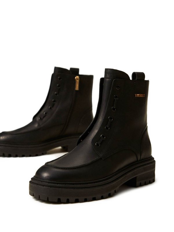 Leather Chunky Boots With Logo shop online: TWINSET