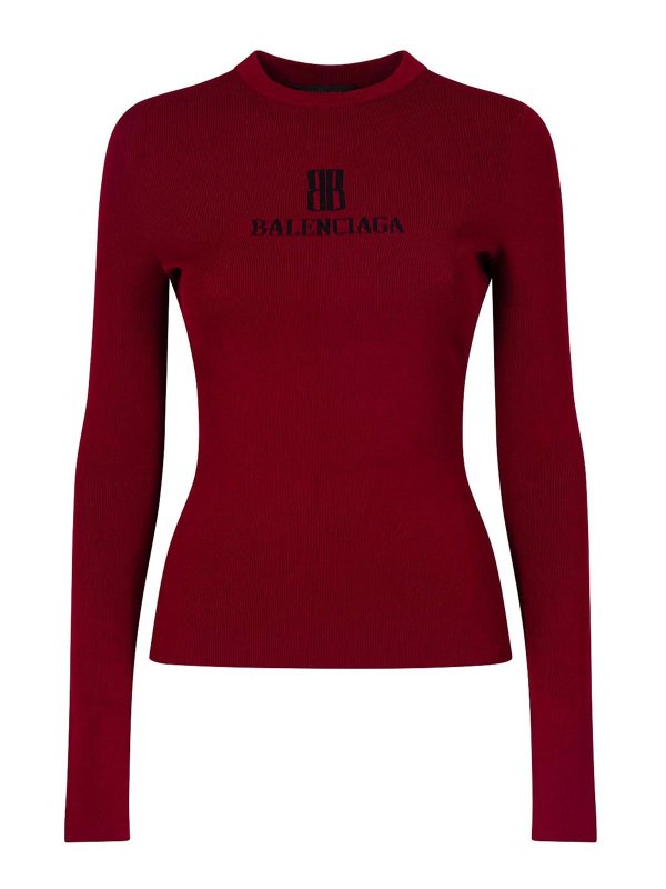 BALENCIAGA: crew necks - Ribbed Crewneck Long-Sleeved Fitted Top