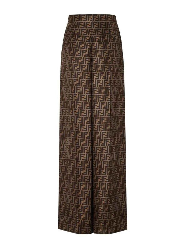 FENDI: casual trousers online - Ff Silk Twill Wide Leg Trousers