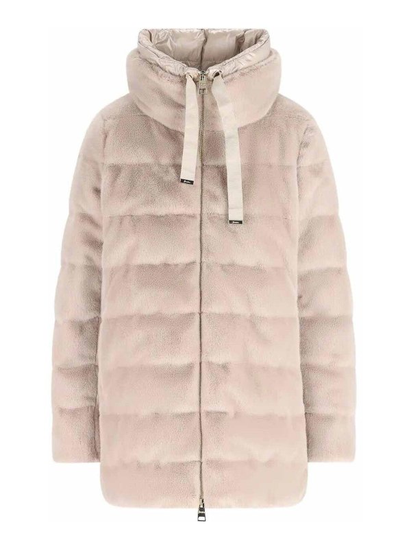 HERNO: Fur & Shearling Coats - Faux Fur High Neck Down Jacket