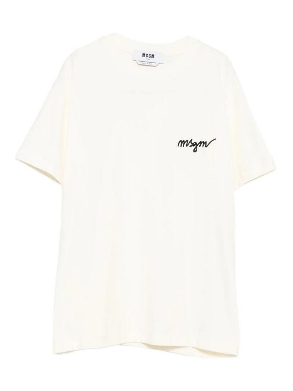 m.s.g.m.: t-shirts - Logo-Embroidered Cotton T-Shirt