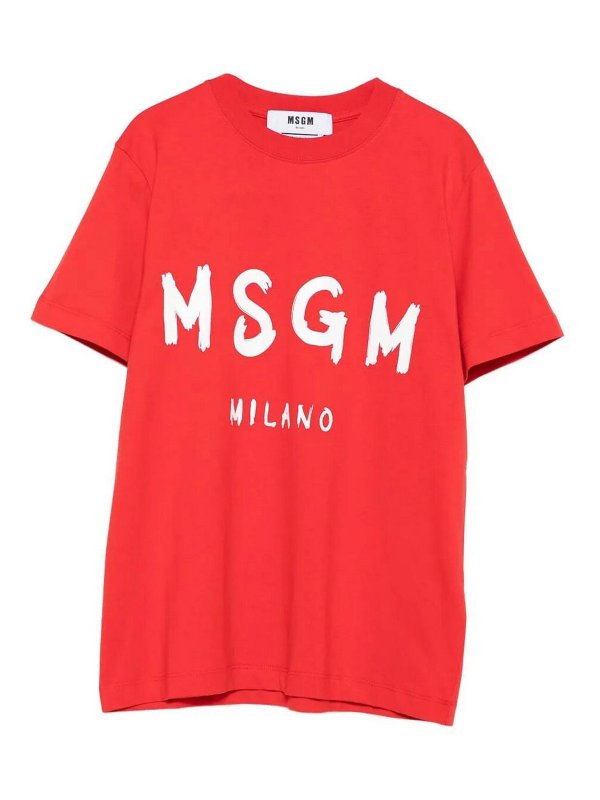 m.s.g.m.: t-shirts - Logo Print Cotton T-Shirt
