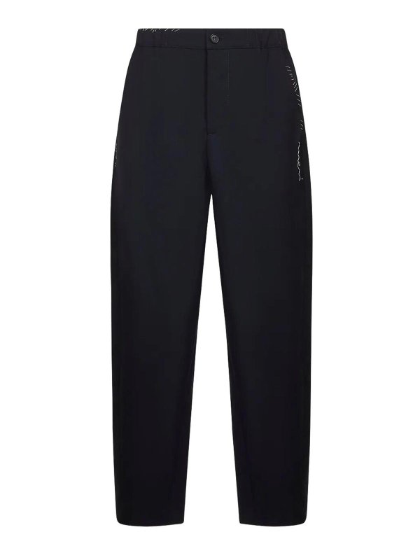 Marni: casual trousers - Embroidered Pocket Wool Trousers