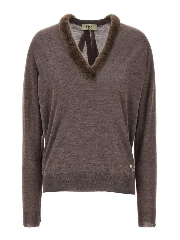 FENDI: v necks - Wool And Silk V-Neck Jumper