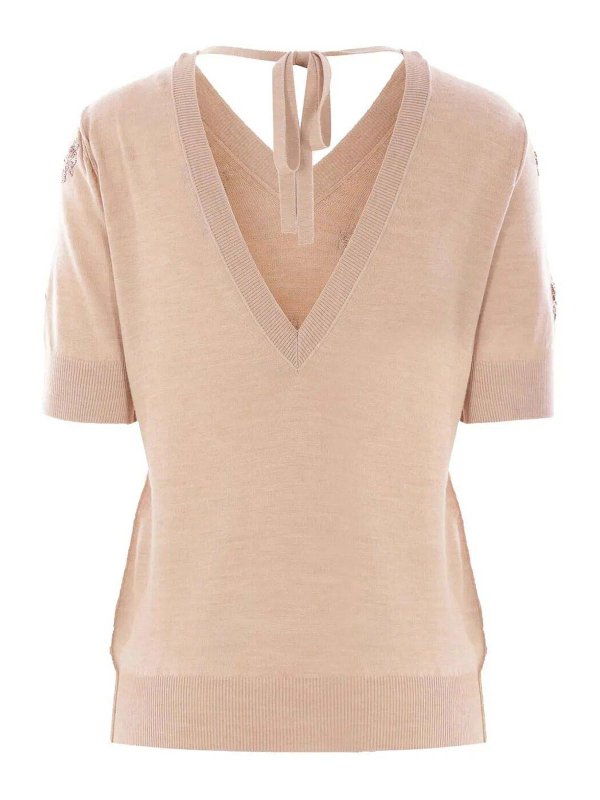 FENDI: crew necks online - Floral Motif Embroidered Wool Cropped Jumper