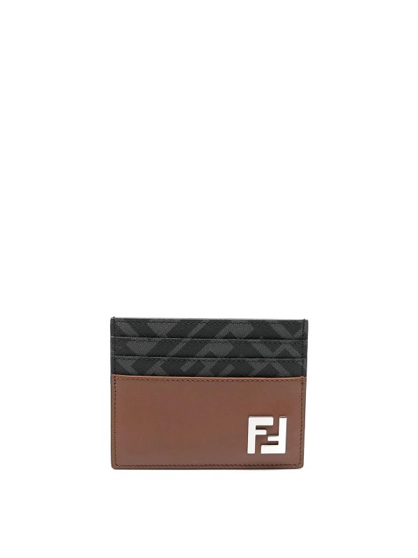 FENDI: wallets & purses - Leather And Ff Canvas Squared Card Holder
