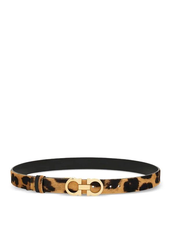 SALVATORE FERRAGAMO: belts - Animal-Print Pony Hair Gancini Belt