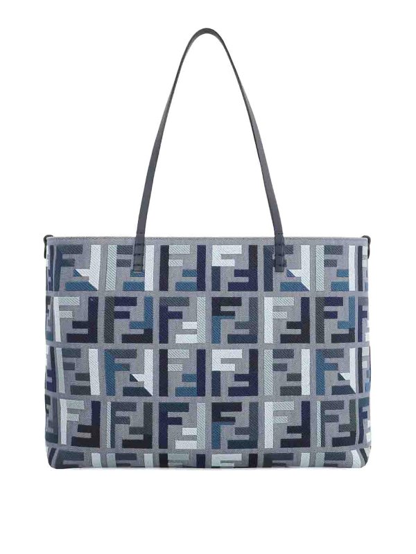 FENDI: totes bags - Roll Large Canvas Shopper With Ff Embroidery