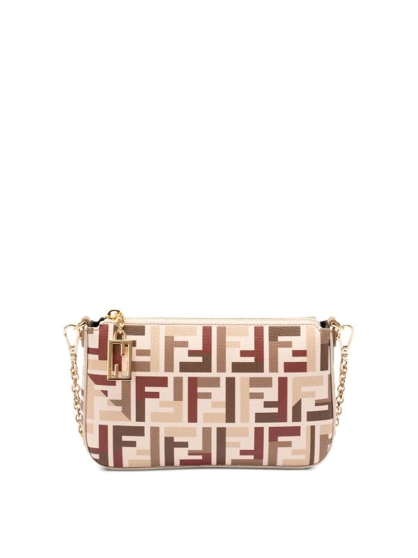FENDI: clutches - Ff Fabric Baguette Pouch With Chain