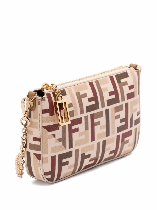 FENDI: clutches online - Ff Fabric Baguette Pouch With Chain