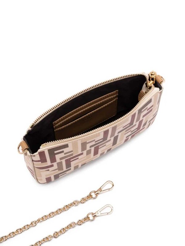 The Best Shops FENDI: clutches - Ff Fabric Baguette Pouch With Chain