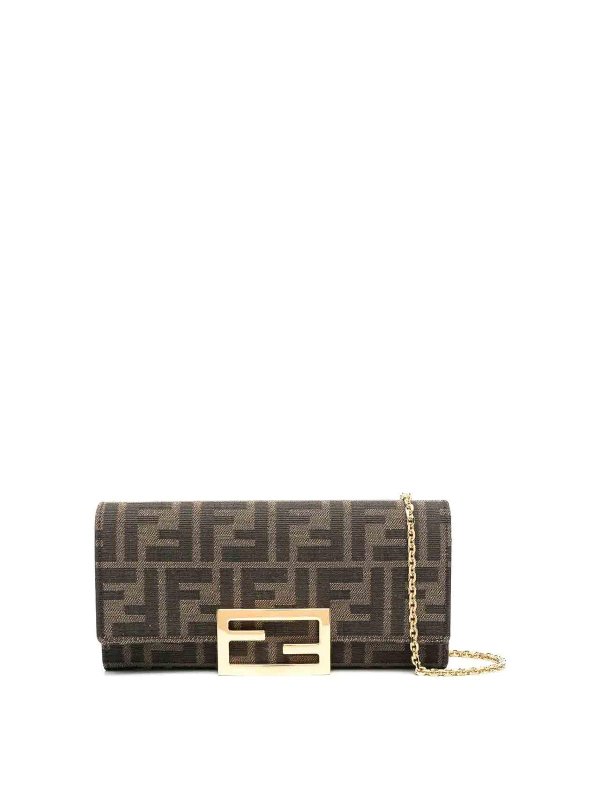 FENDI: clutches - Ff-Print Canvas Chain Wallet