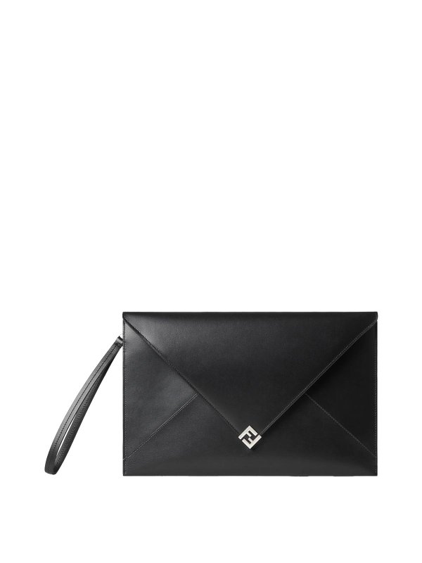 FENDI: clutches - Large Ff Squared Leather Flat Pouch