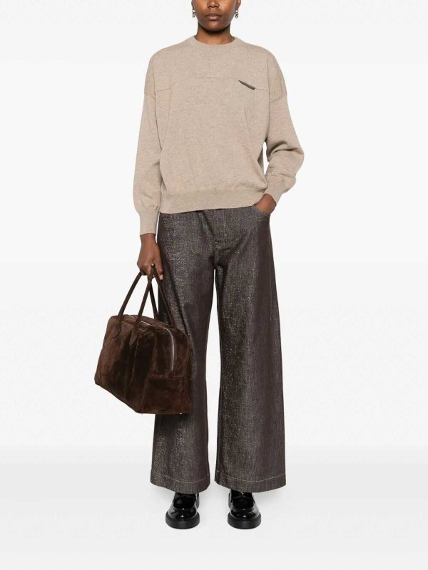 BRUNELLO CUCINELLI: Suéteres con cuello pico online - Suéter Cuello Redondo - Marrón