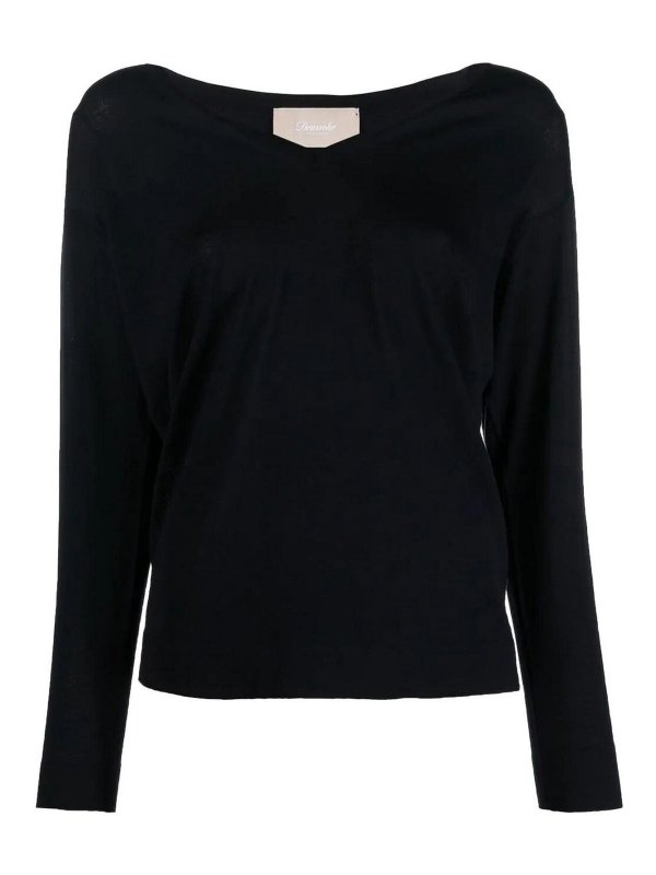 DRUMOHR: Strickpullover mit V-Ausschnitt - V-Pullover - Dunkelblau