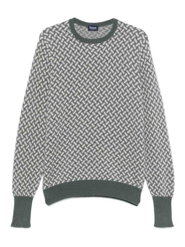 DRUMOHR: Strickpullover mit Rundhalsausschnitt - Rundhalspullover - Grün