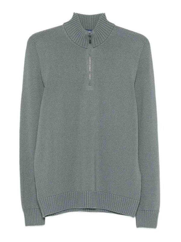 DRUMOHR: crew necks - Long Sleeve Mock-Neck Zip Sweater