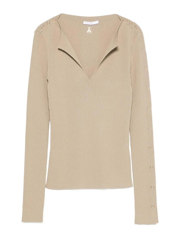 PATRIZIA PEPE: Suéteres con cuello pico - Suéter Cuello Redondo - Beis