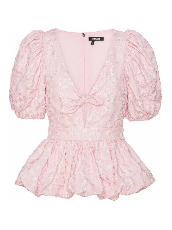 ROTATE Birger Christensen: Tops & Tank tops - Jacquard Puff Sleeve Top