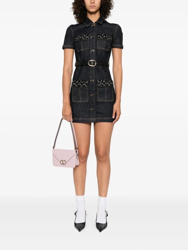Self Portrait: short dresses online - Denim Crystal Trim Mini Dress