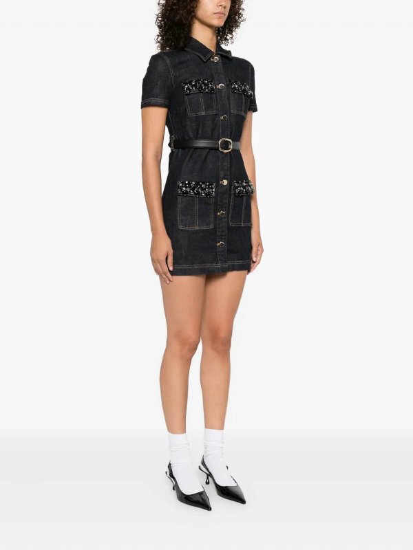 The Best Shops Self Portrait: short dresses - Denim Crystal Trim Mini Dress