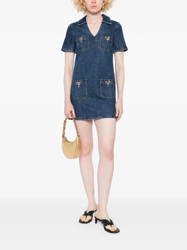 Self Portrait: short dresses online - Denim Crystal Bow Mini Dress