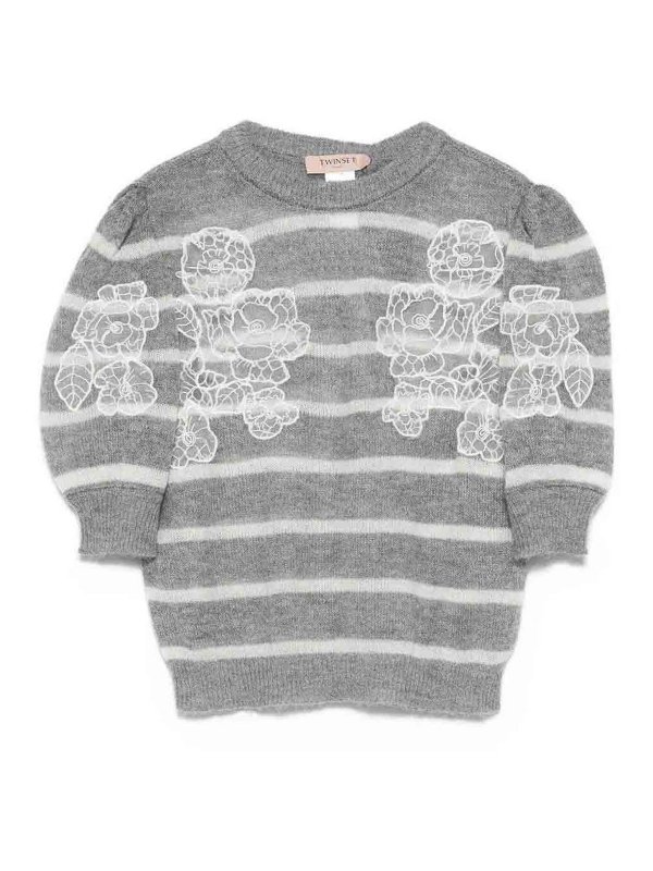 TWINSET: Suéteres con cuello pico - Suéter Cuello Redondo - Gris