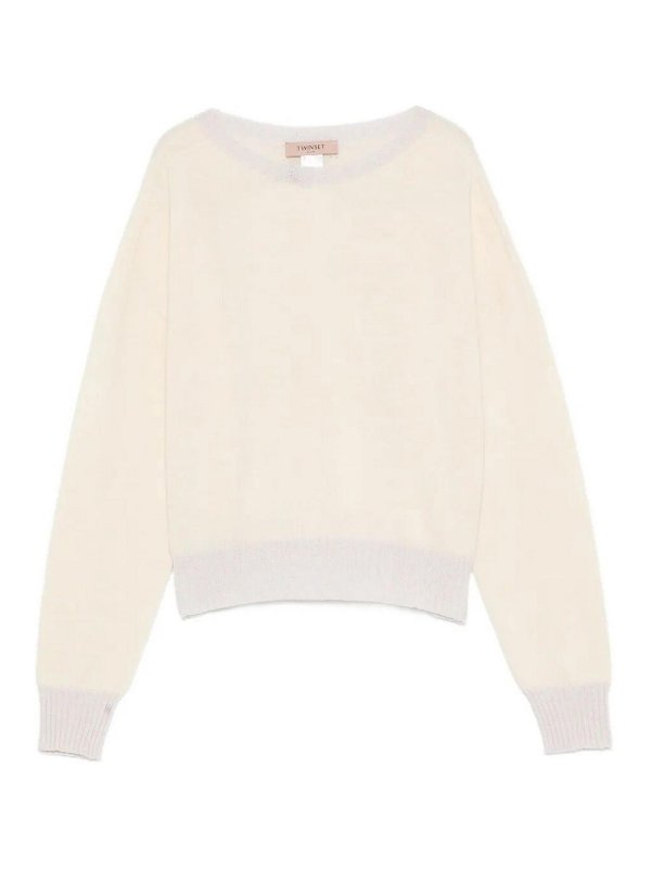 TWINSET: Strickpullover mit Rundhalsausschnitt - Rundhalspullover - Gold