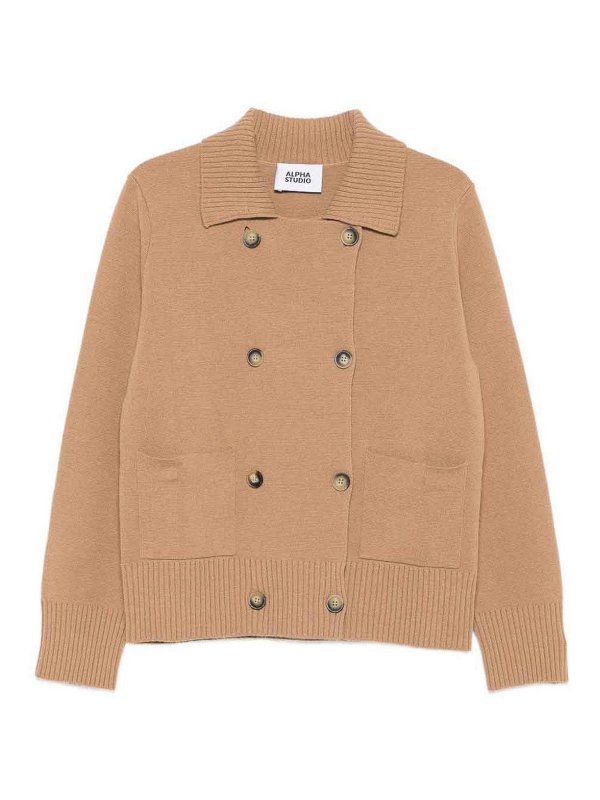 ALPHA STUDIO: cardigans - Double-Breasted Beige Cardigan