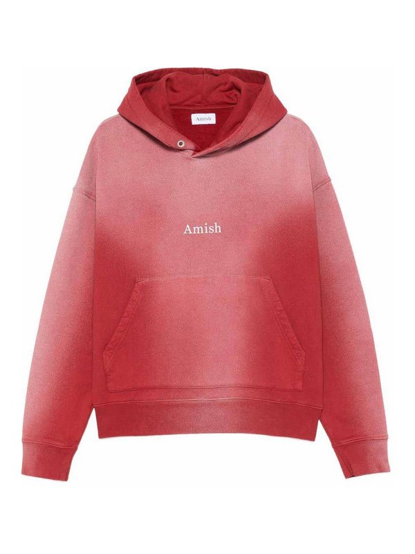 AMISH: Sweatshirts & Sweaters - Hood Sweatshirt In Red Ombre Effect Cotton
