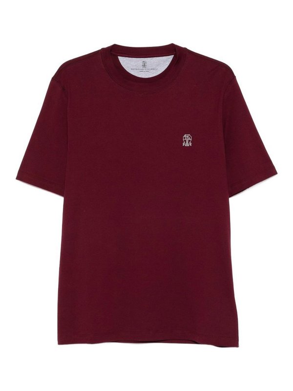 BRUNELLO CUCINELLI: crew necks - Burgundy Cotton Crew Neck T-Shirt With Logo