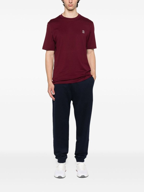 BRUNELLO CUCINELLI: crew necks online - Burgundy Cotton Crew Neck T-Shirt With Logo