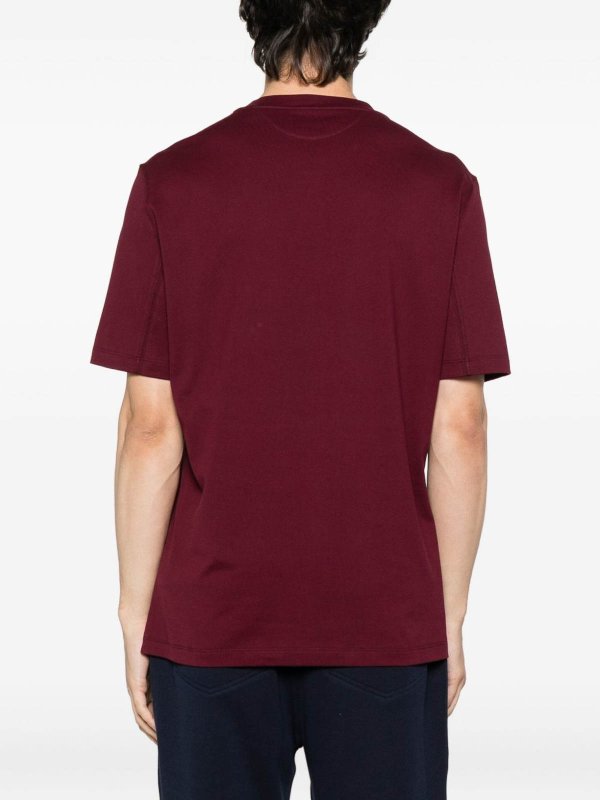 The Best Shops BRUNELLO CUCINELLI: crew necks - Burgundy Cotton Crew Neck T-Shirt With Logo