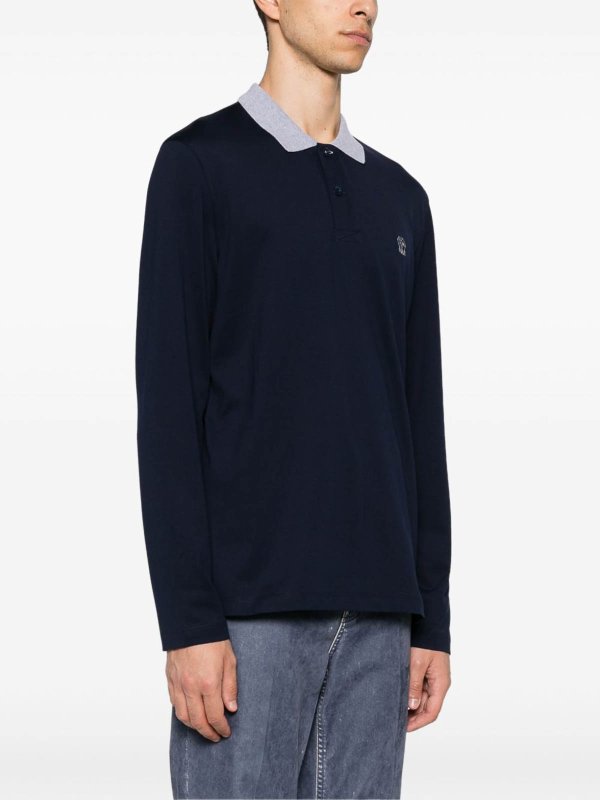 BRUNELLO CUCINELLI: polo shirts online - Embroidery Logo Long Sleeve Polo Shirt Navy