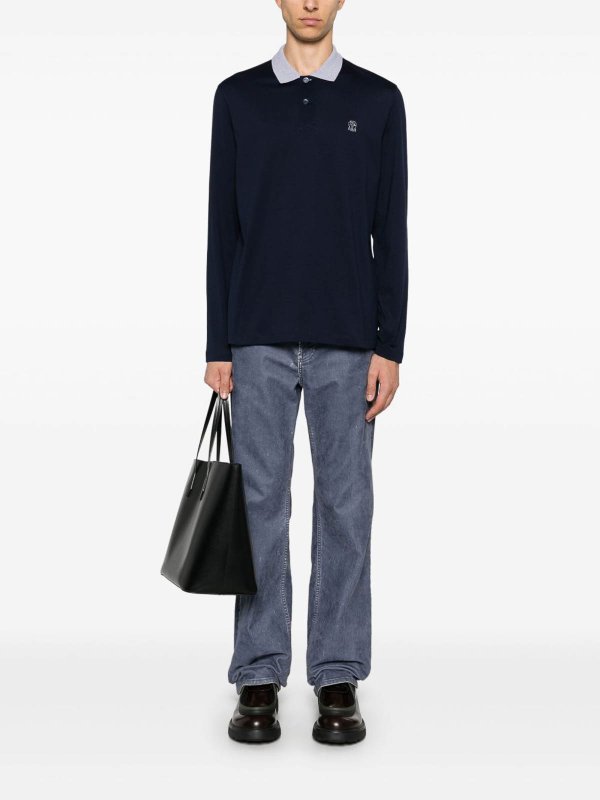 The Best Shops BRUNELLO CUCINELLI: polo shirts - Embroidery Logo Long Sleeve Polo Shirt Navy
