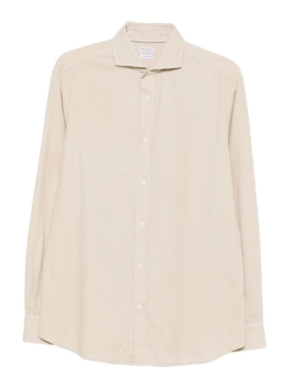 BRUNELLO CUCINELLI: shirts - Beige Cotton Button-Down Shirt