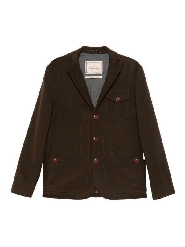 CAPALBIO: casual jackets - Single-Breasted Brown Cotton Jacket