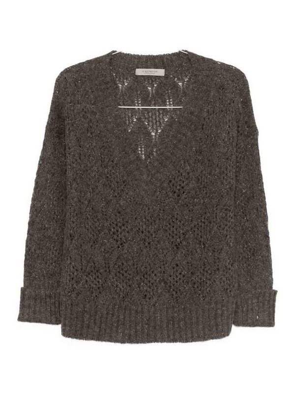 D.EXTERIOR: Strickpullover mit Rundhalsausschnitt - Rundhalspullover - Braun