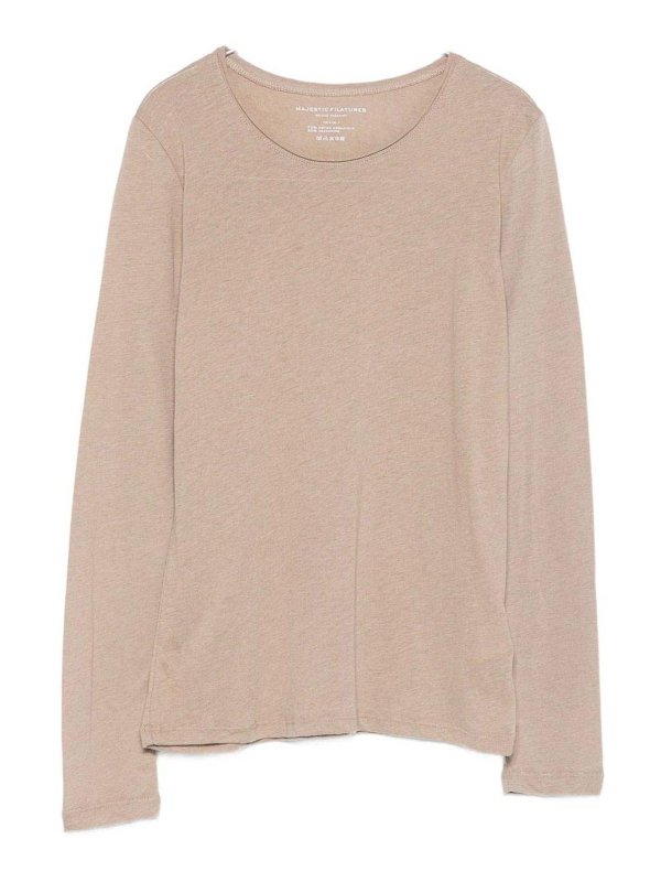 Majestic Filatures: Strickpullover mit Rundhalsausschnitt - Rundhalspullover - Beige