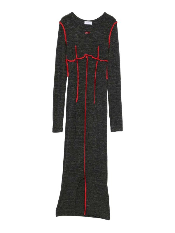 OFF-WHITE: Knielange Kleider - Knielanges Kleid - Rot