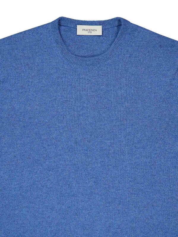 Pull Col Rond - Bleu shop online: PIACENZA CASHMERE