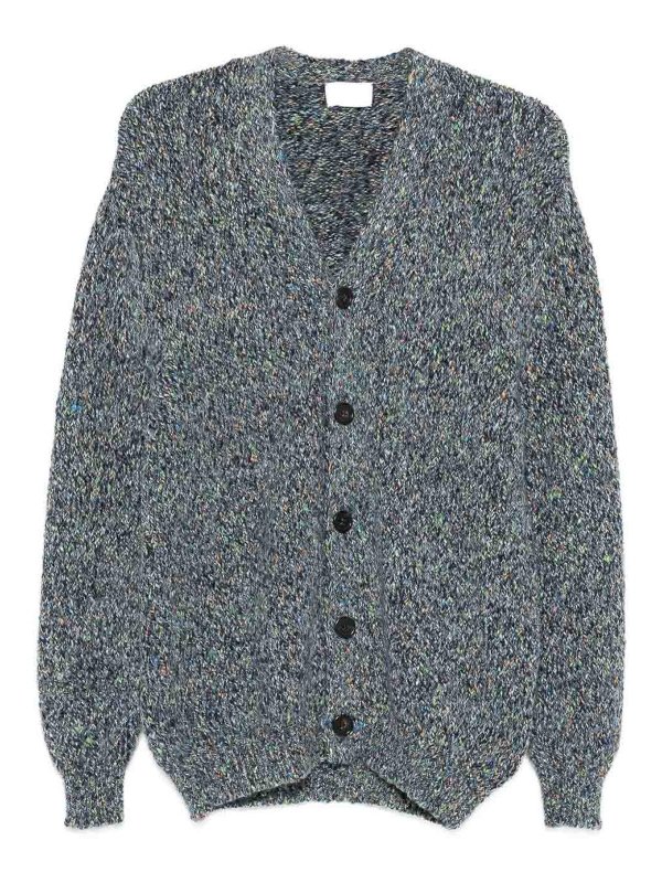 SCAGLIONE: cardigans - Blue And Grey Cardigan In Wool With Bottoms