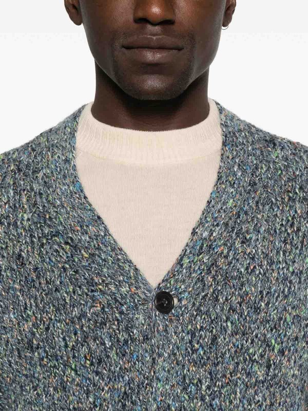 SCAGLIONE: cardigans online - Blue And Grey Cardigan In Wool With Bottoms