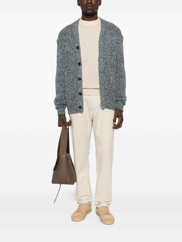 The Best Shops SCAGLIONE: cardigans - Blue And Grey Cardigan In Wool With Bottoms