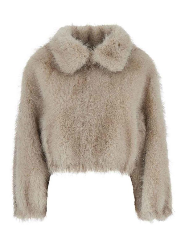 VALENTINI 1972: Fur & Shearling Coats - Beige Faux Fur Crop Jacket
