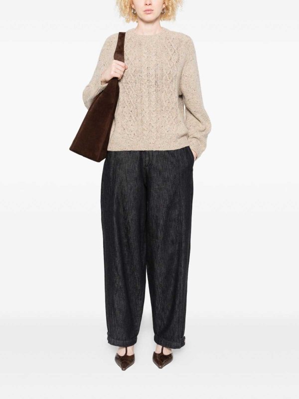 Crew Neck Sweater With Cable Knit Pattern shop online: YERSE